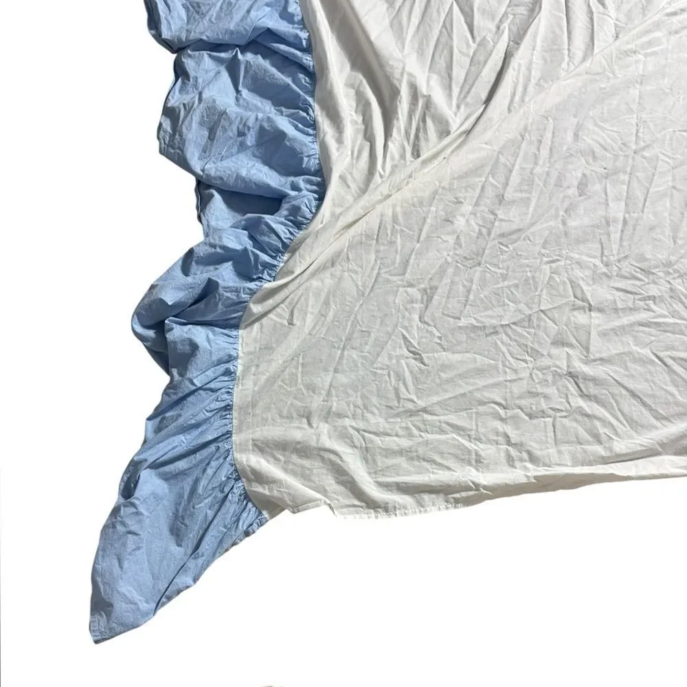 Pottery barn 100% cotton twin bed skirt Blue